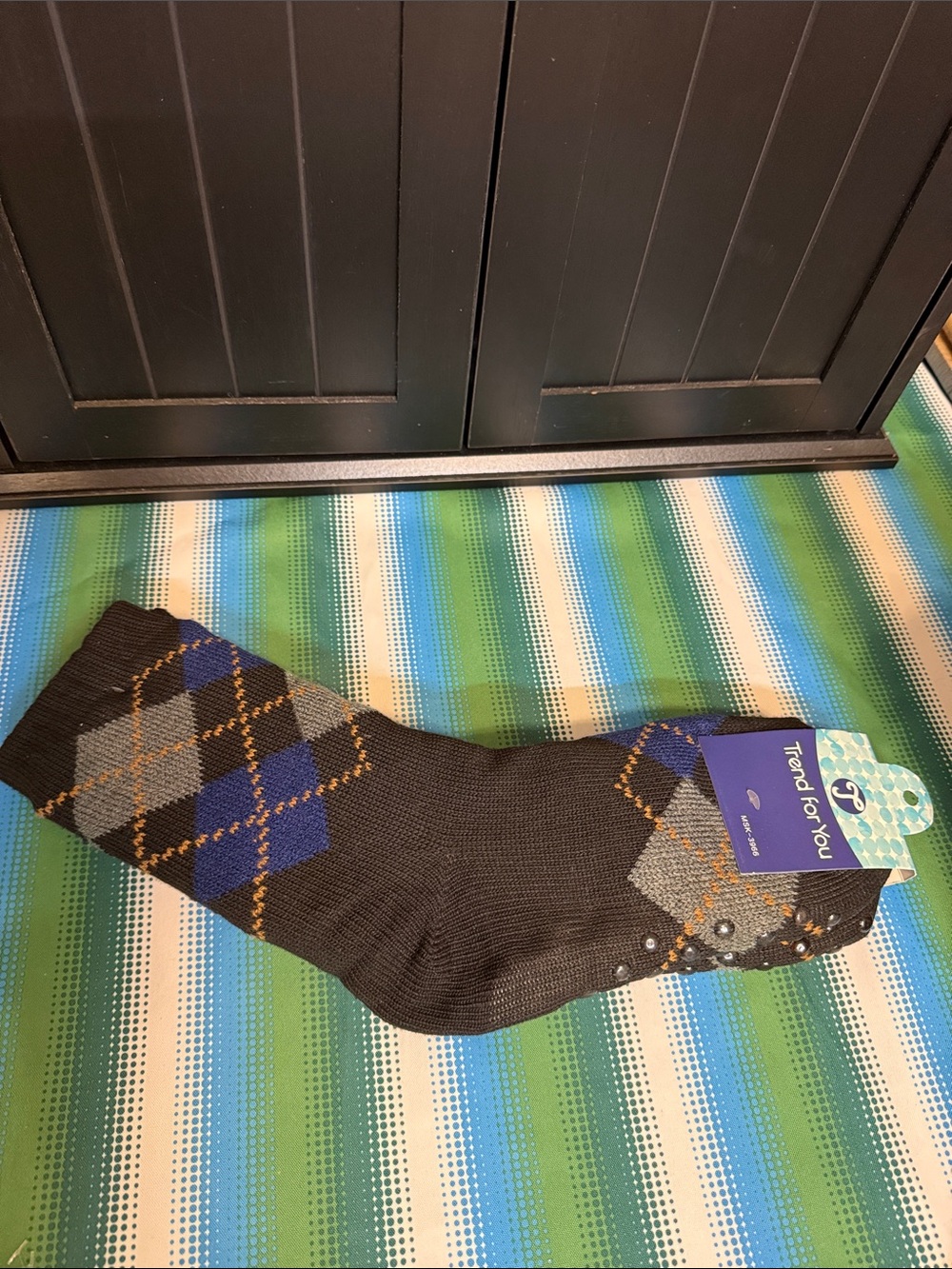 Trend For You Men’s Black Argyle Dress Socks with Blue & Gray Diamonds